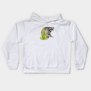 Watercolor racoon hiding Kids Hoodie